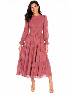 Baltic Born Dusty Rose Embroidered Midi Dress